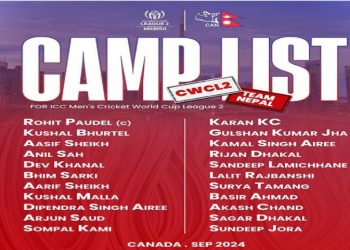 आइसीसी विश्वकप लिग–२ श्रृङ्खलाका लागि नेपालको प्रारम्भिक टोली घोषणा
